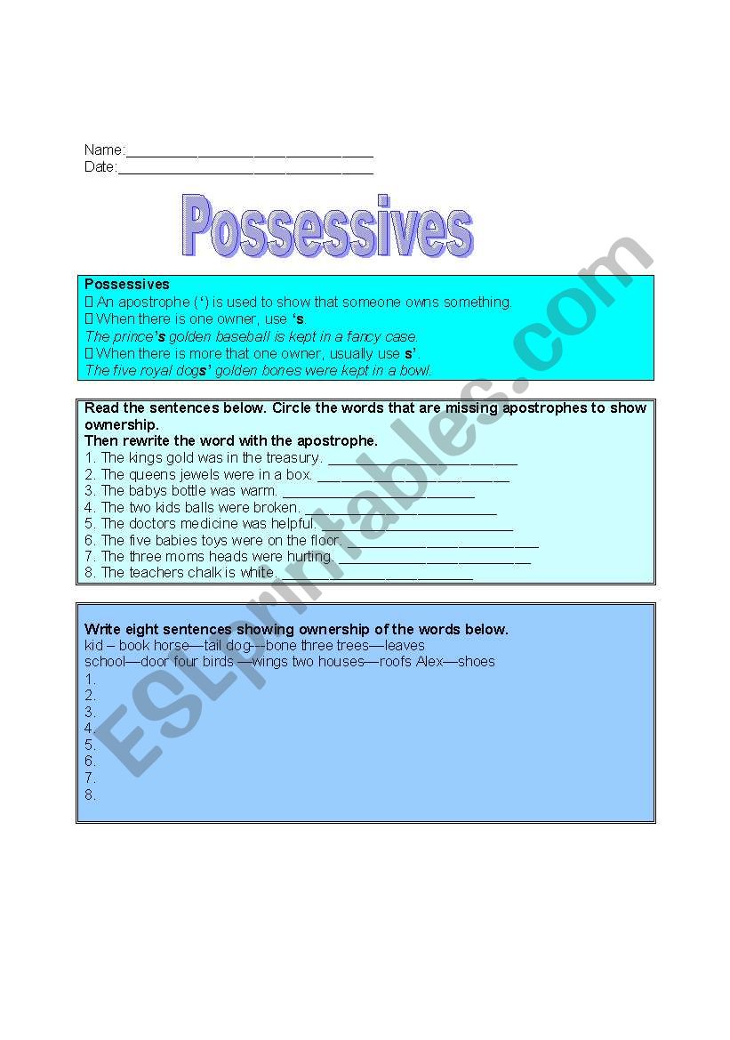 possesive worksheet