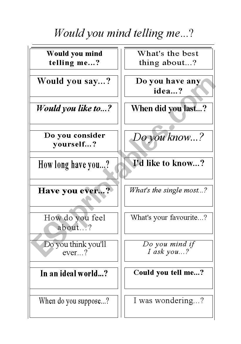 Would you mind telling me? worksheet