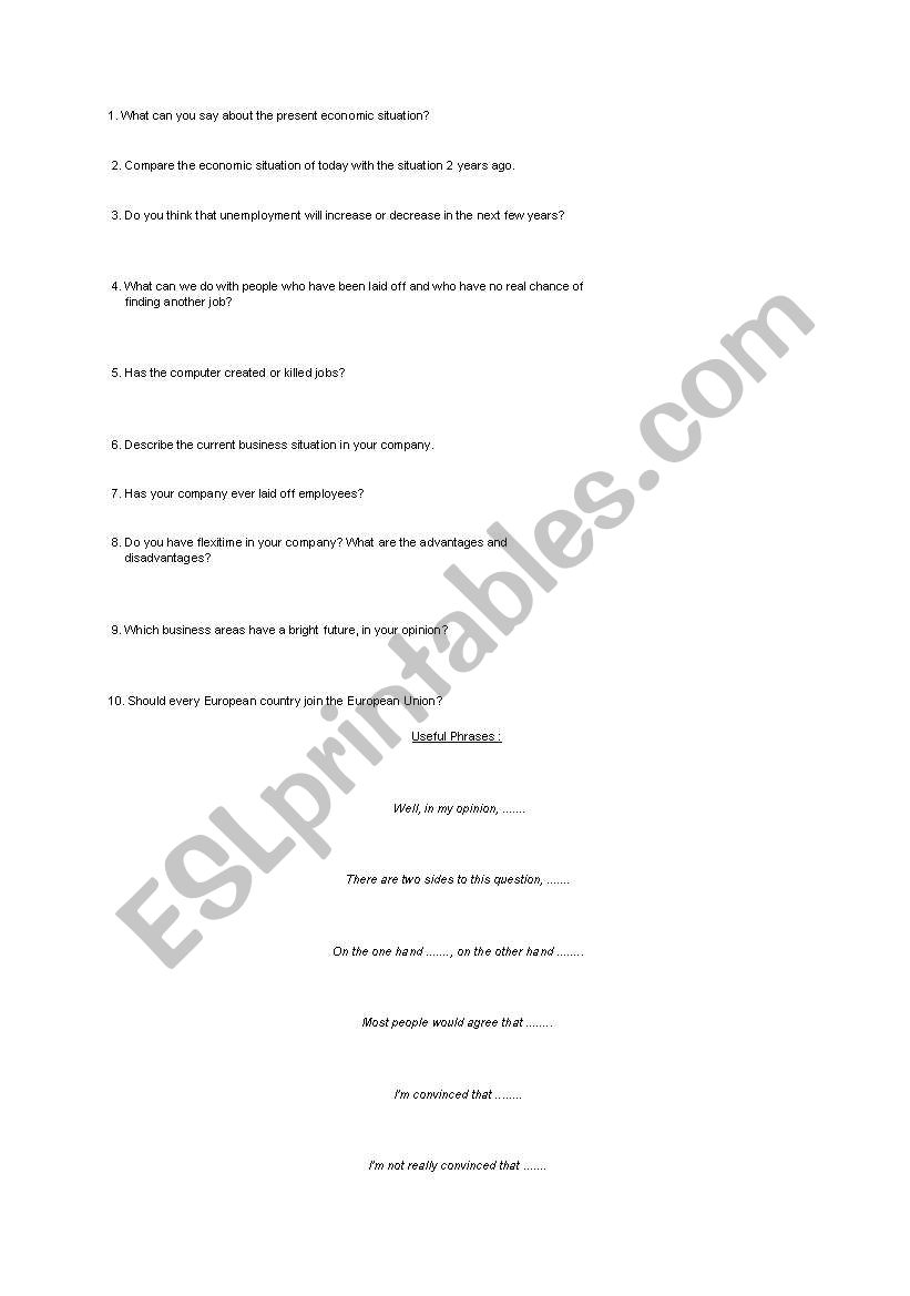 Business English exercises worksheet