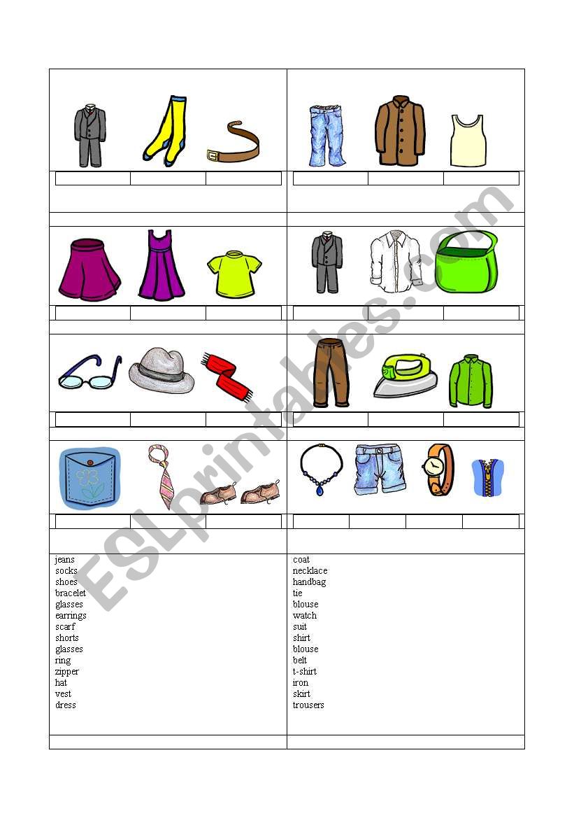 clothes worksheet