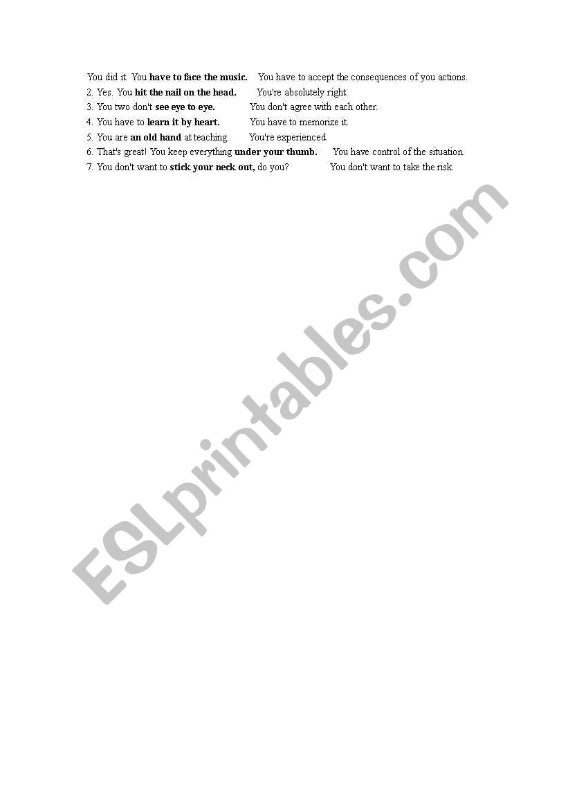 Body Parts Idioms worksheet