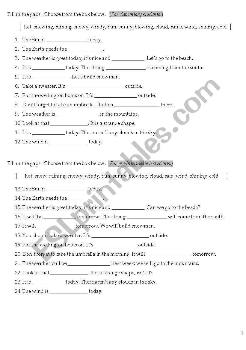 Fill in the gaps TESTS worksheet