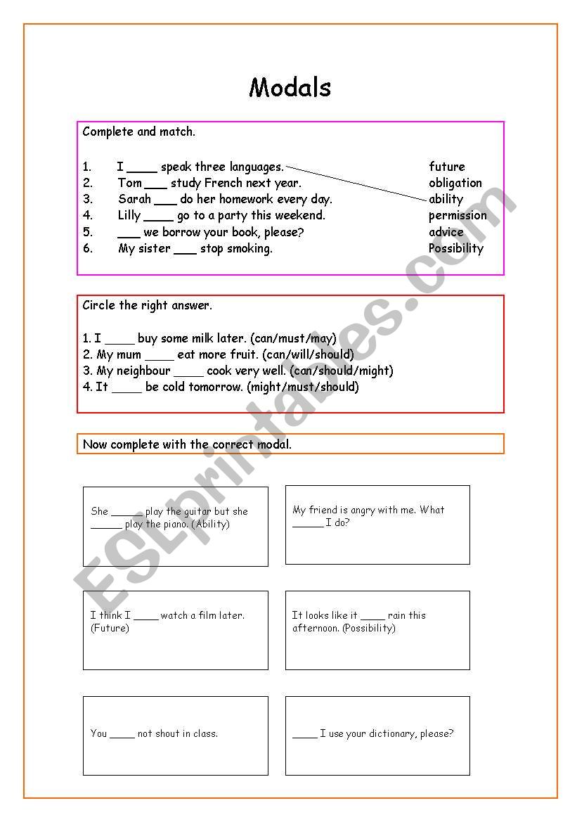 MODALS worksheet