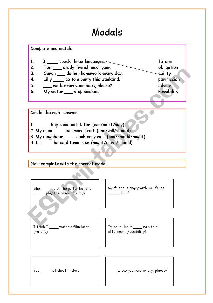 MODALS worksheet