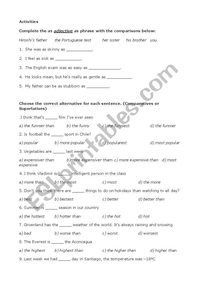 comparatives and superlatives worksheet