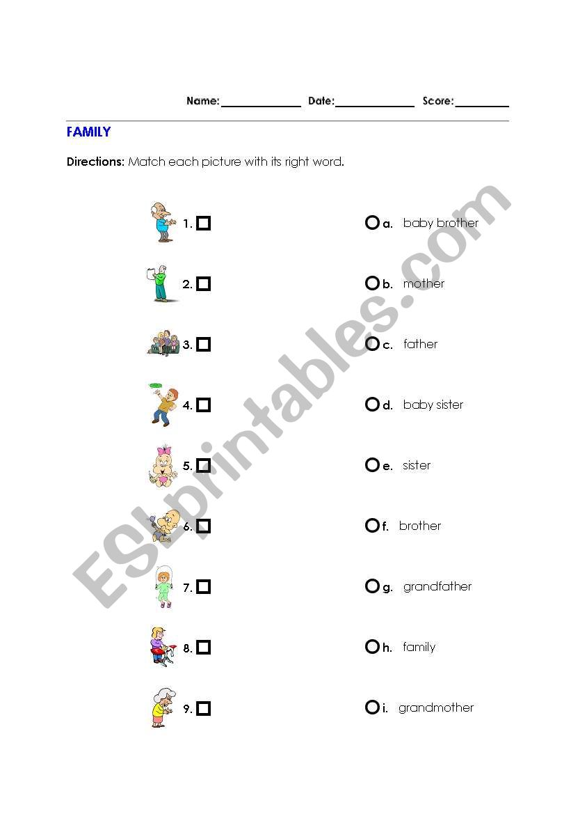 Family Match worksheet