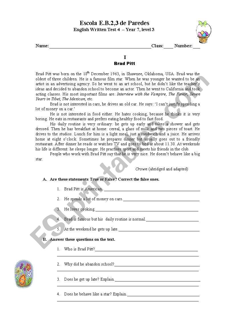 test daily routine worksheet