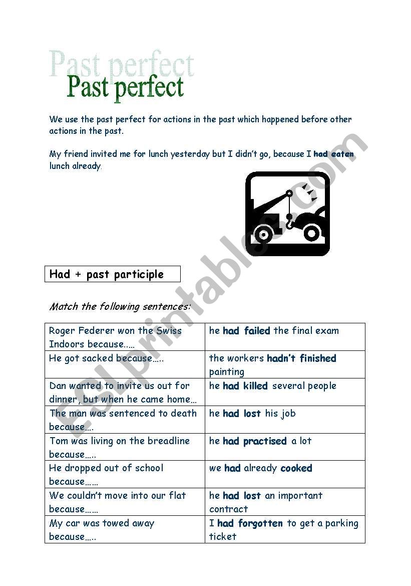 past perfect worksheet