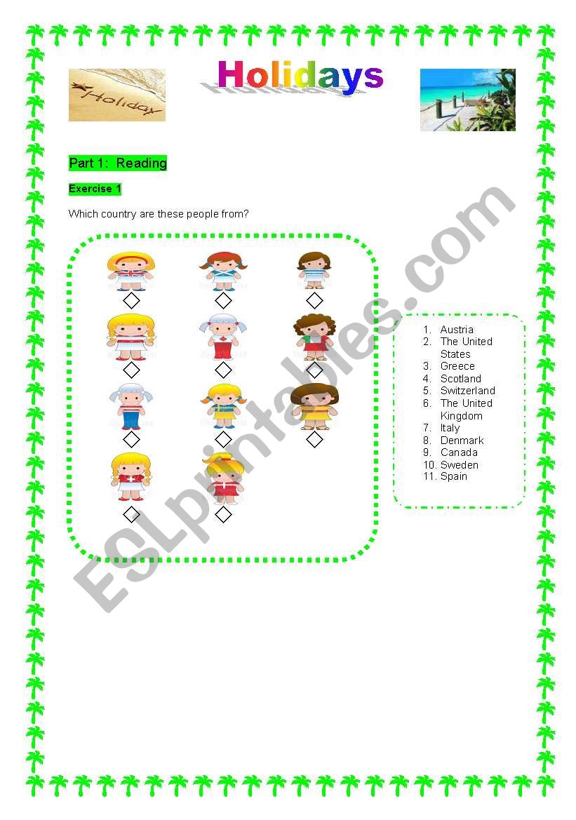 holidays  worksheet