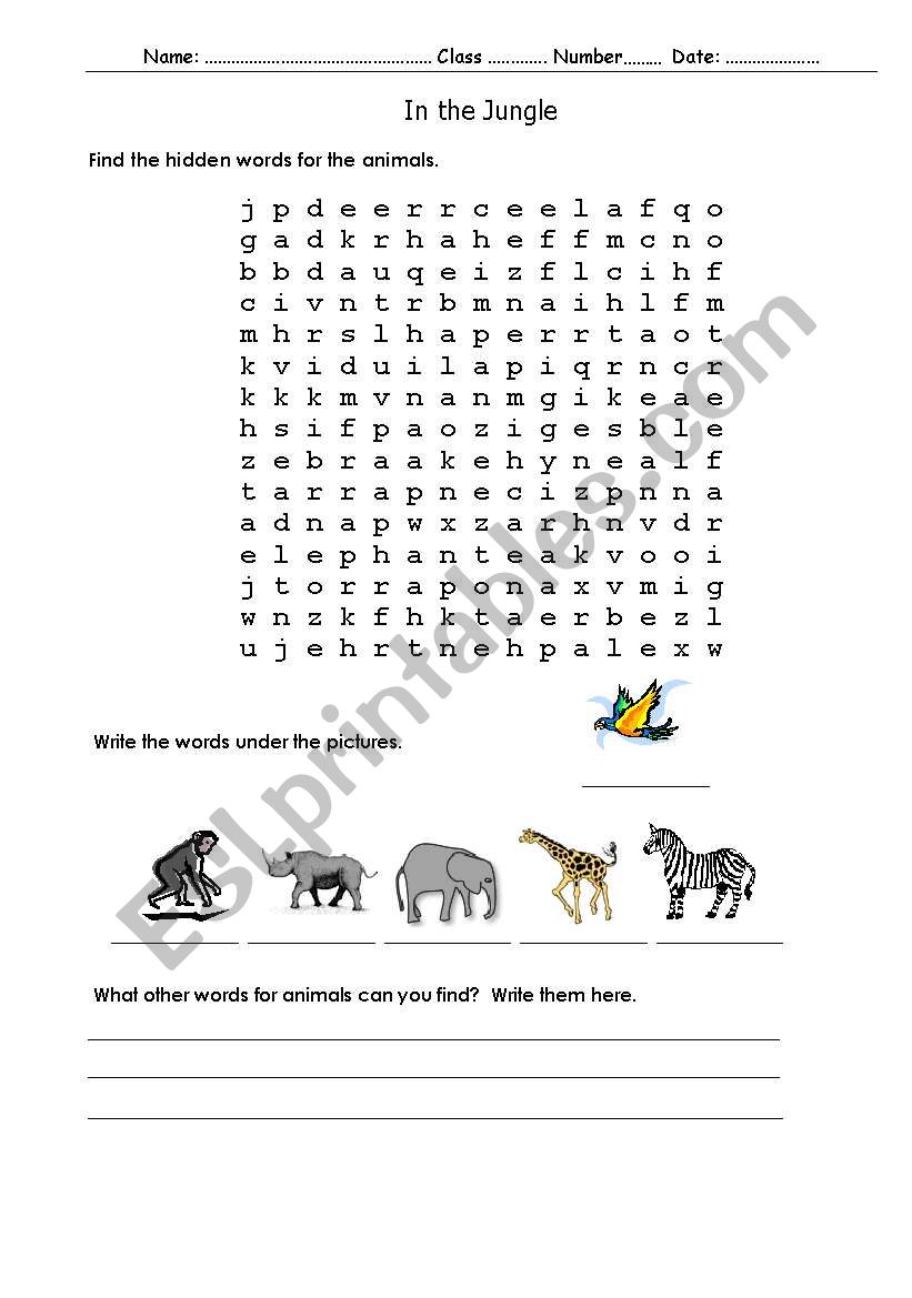 In the Jungle worksheet