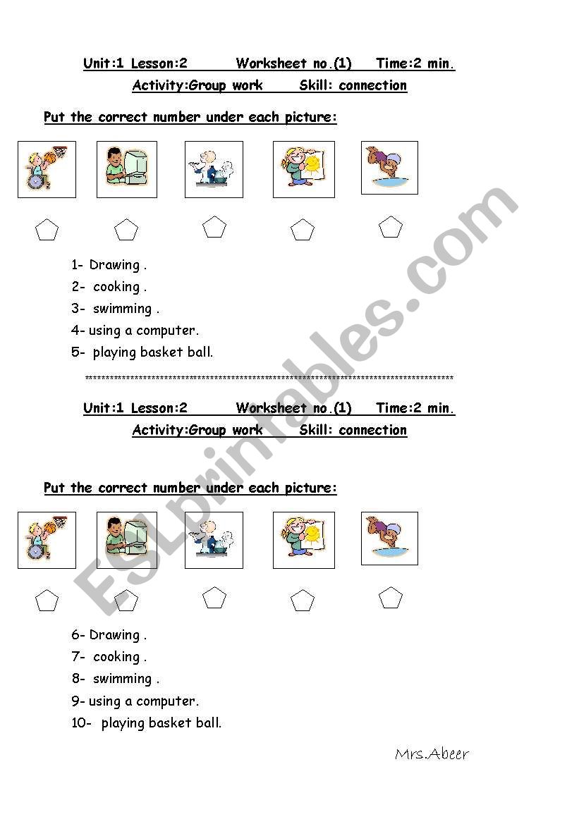 hobbies worksheet