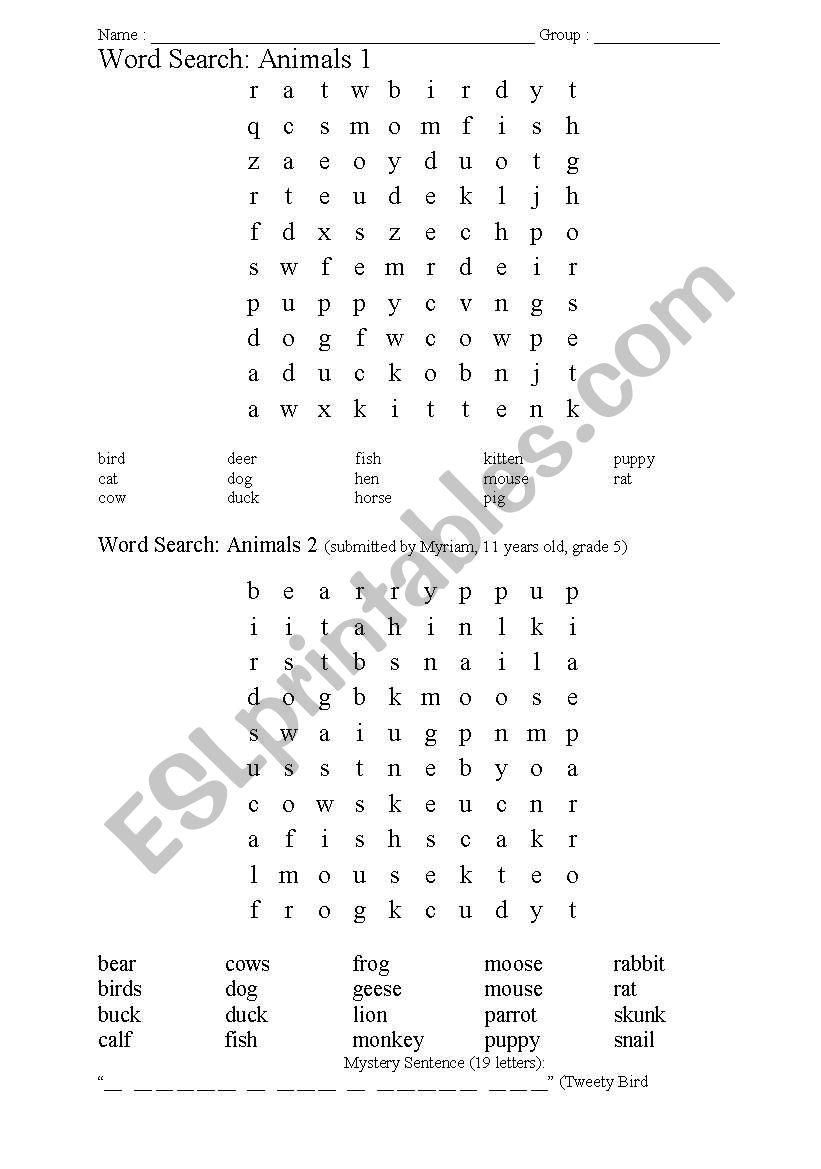 ANMALS worksheet