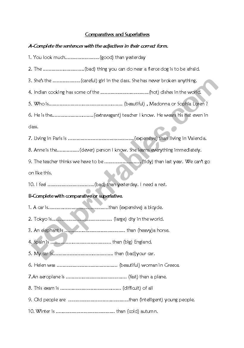 Comparatives and Superlatives worksheet