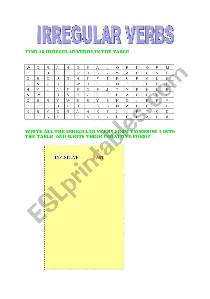 irregular verbs worksheet