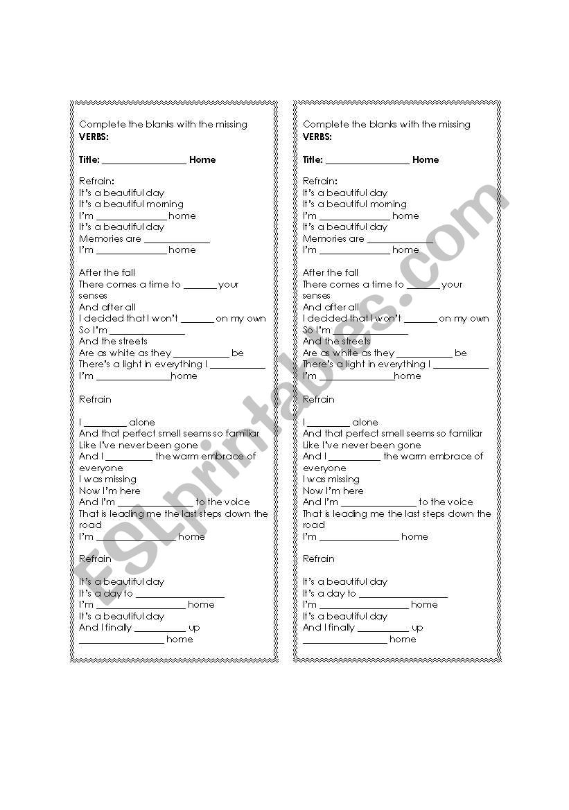 Comimg Home - Song worksheet