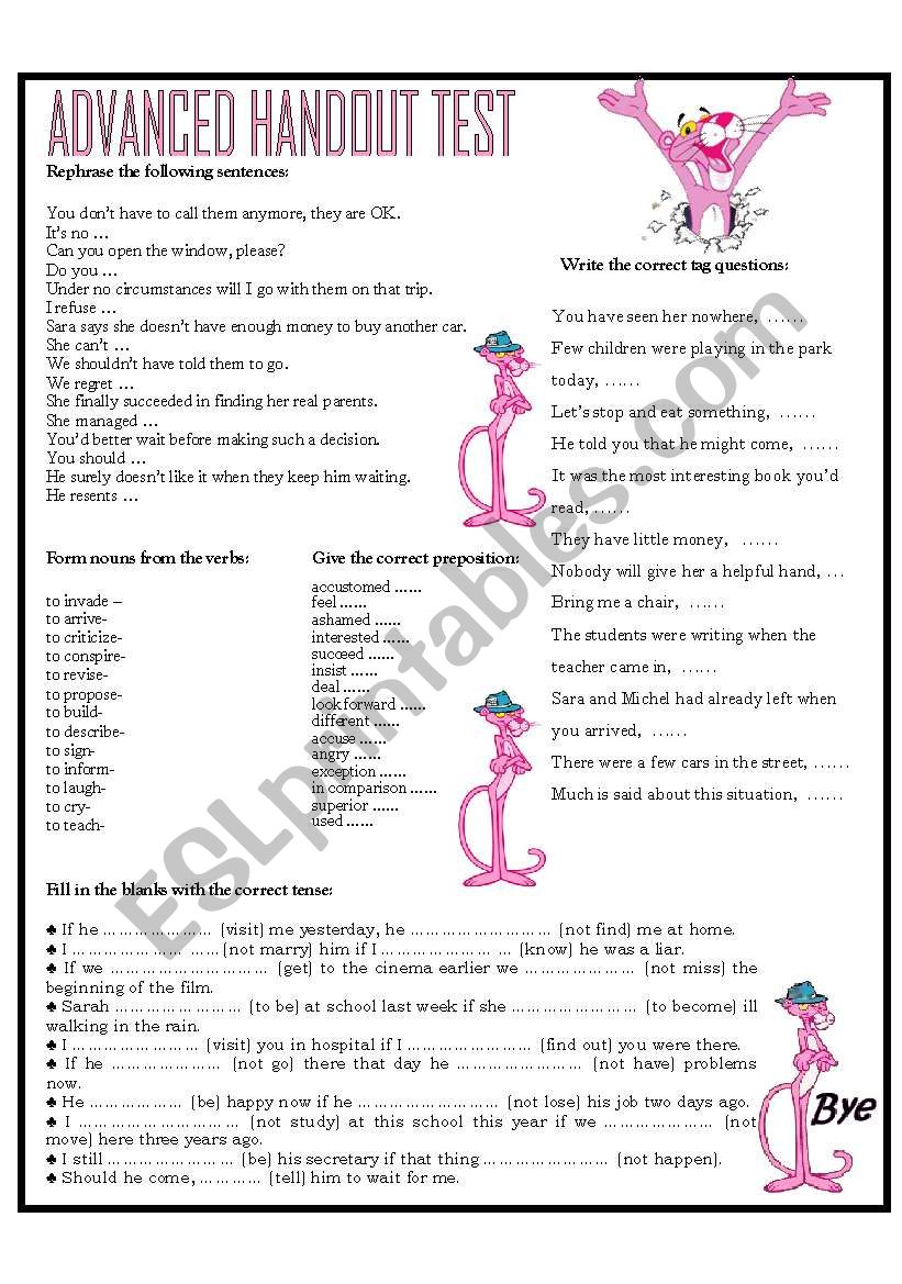 ADVANCED HANDOUT TEST 2 worksheet