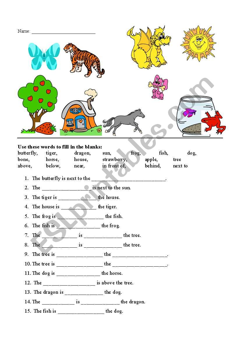 Prepositions of Place worksheet