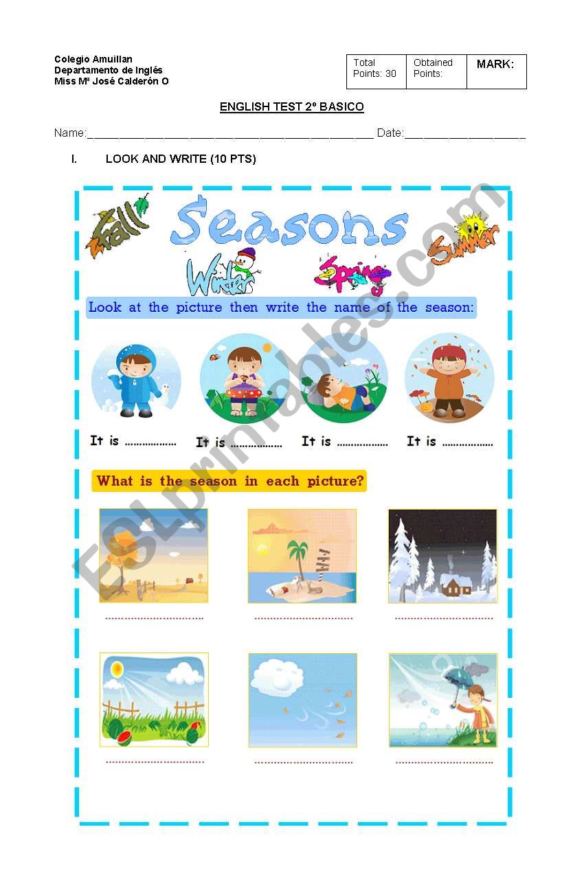 test on seasons worksheet