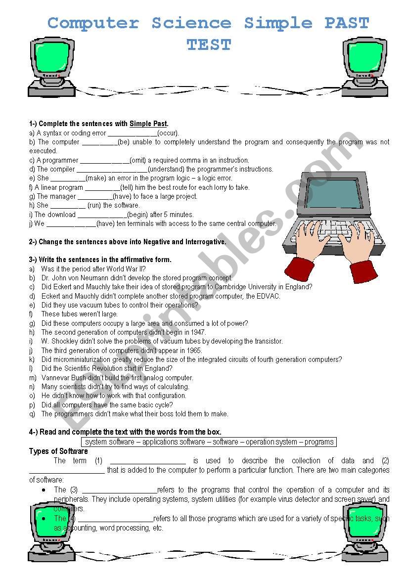 Computer Science Simple Past TEST - 3 PAGES