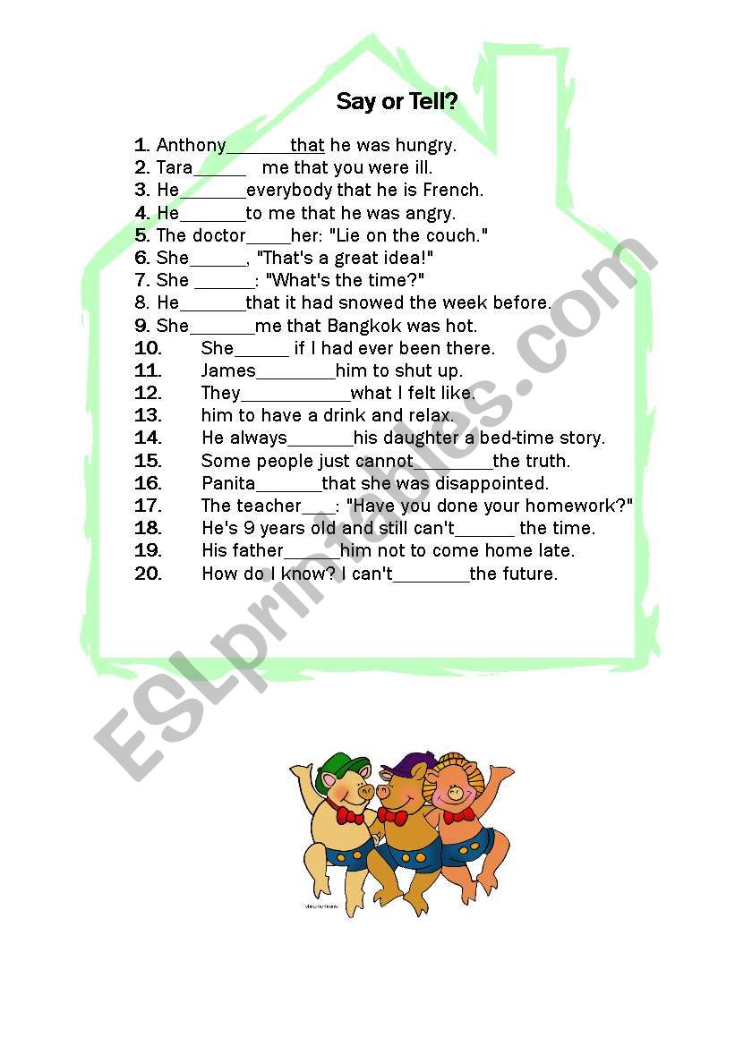 Say or Tell Quiz worksheet