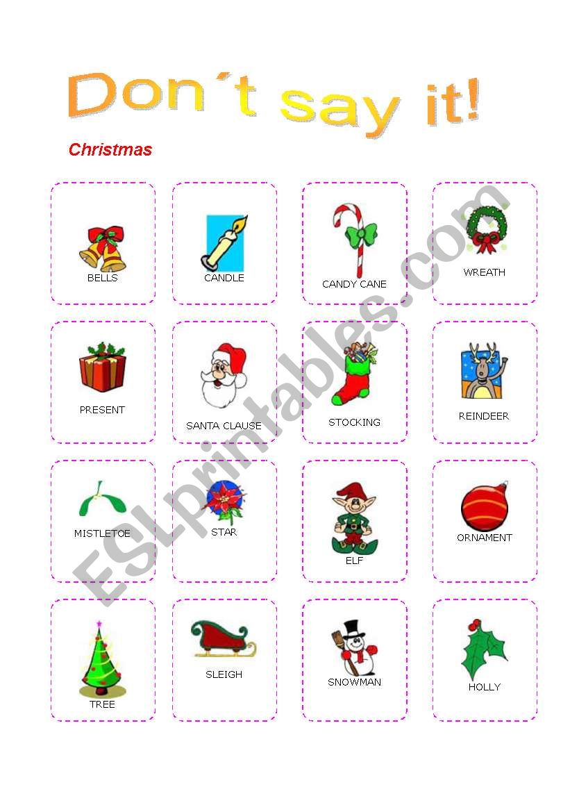 Dont say it! Christmas worksheet