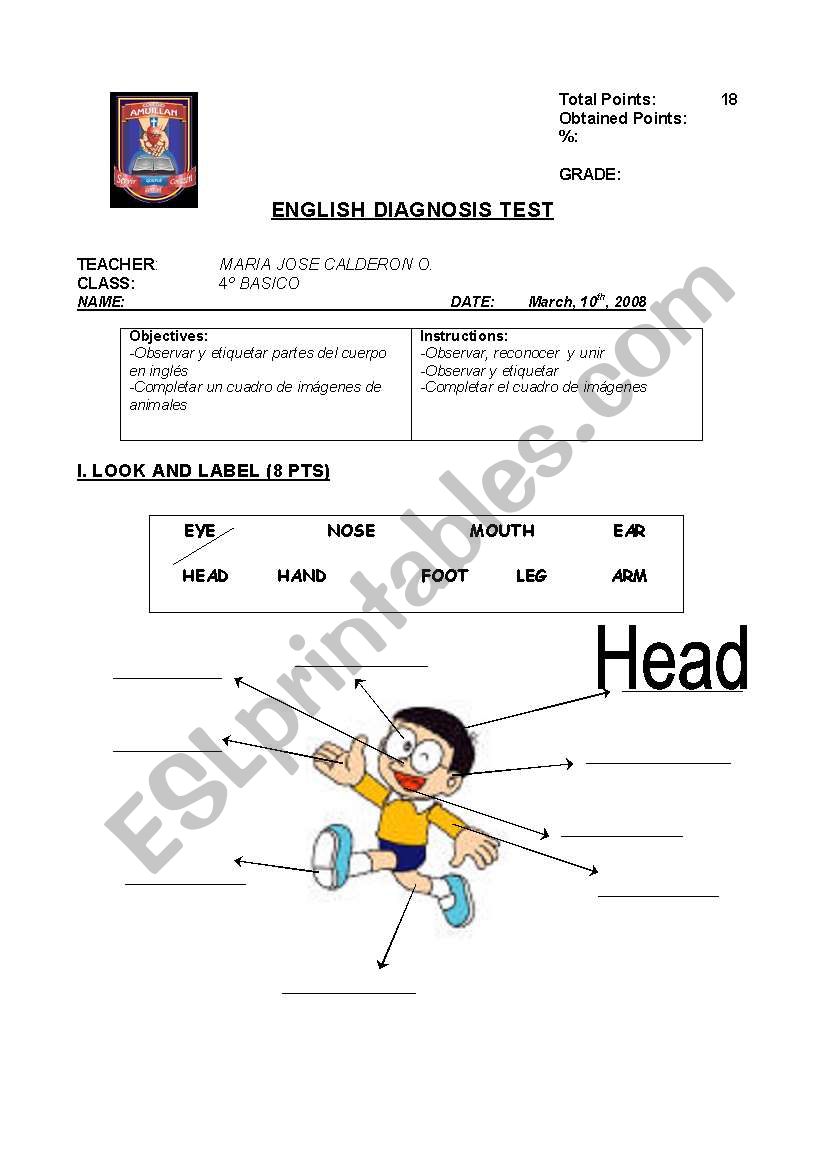 diagnostic test for elementary school students (4th grade)