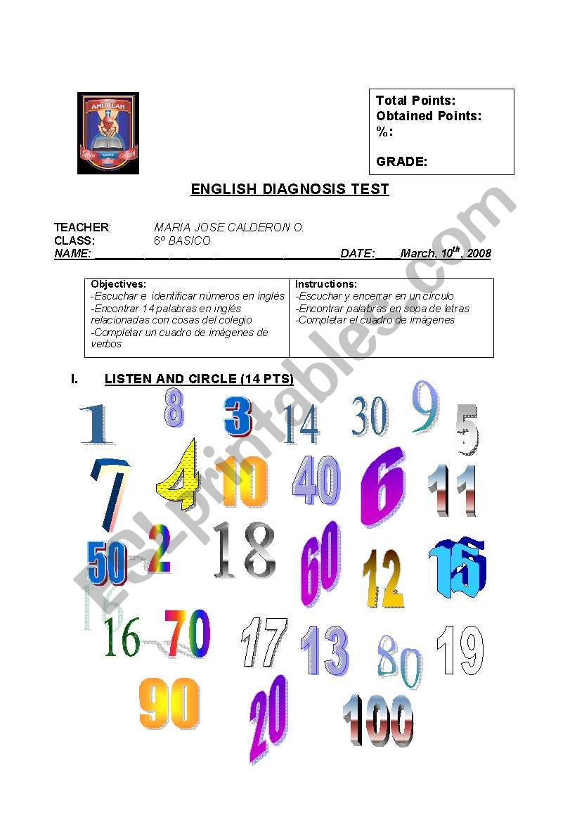 diagnostic test for elementary school children (6th grade)