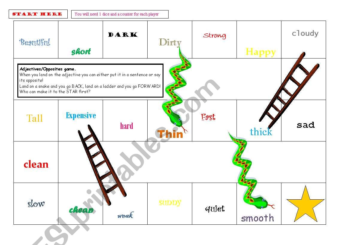 Snakes and Ladders Adjectives and Opposites Game