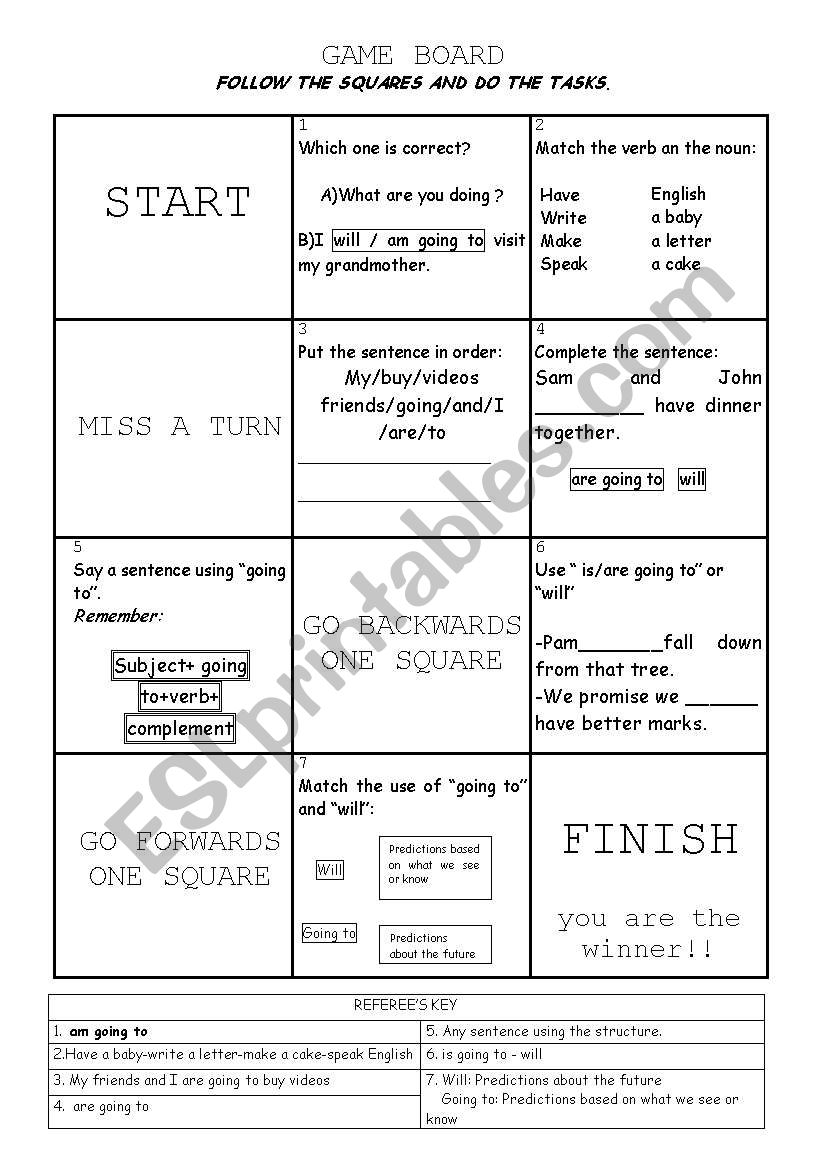 Game board for the future worksheet