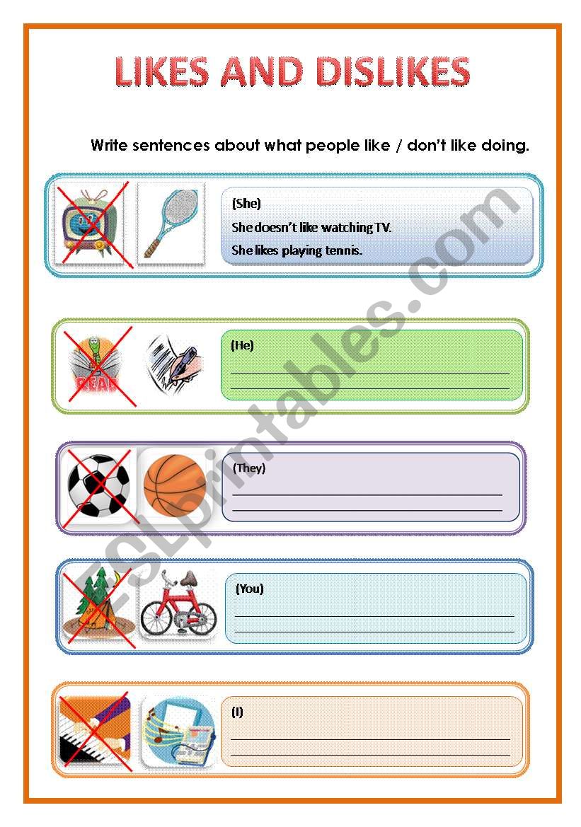 Expressing likes and dislikes worksheet