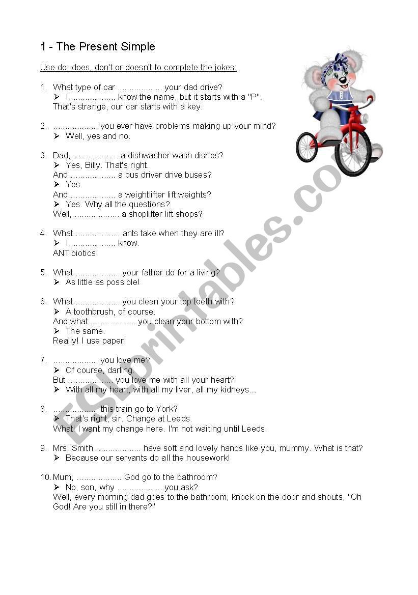 The Present Simple - Jokes worksheet