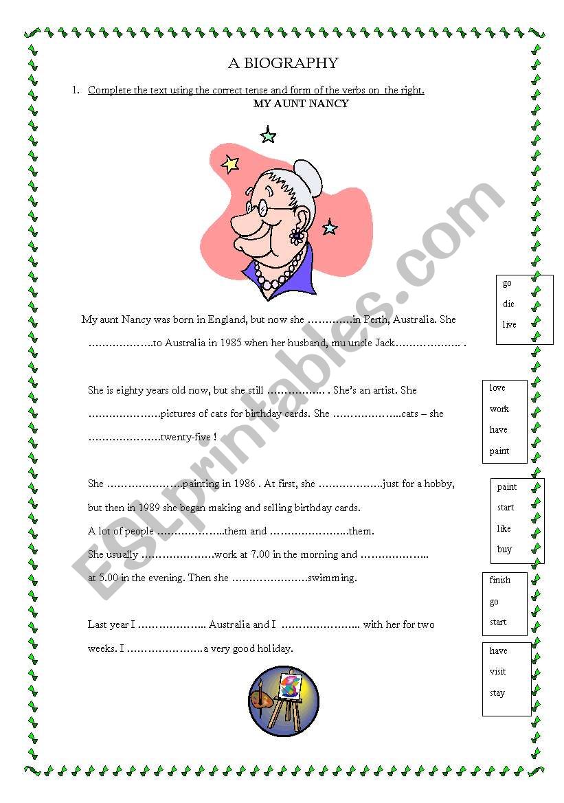 A biography  worksheet