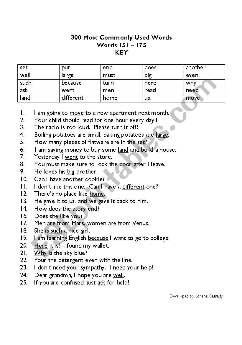 Most Commonly Used Words #6 worksheet