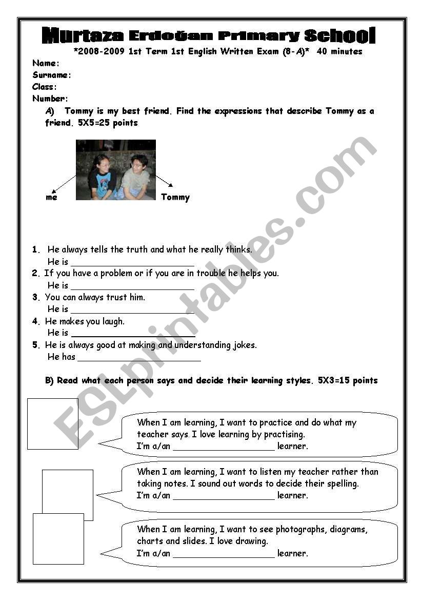 an exam for 8th grade students in EFL classrooms
