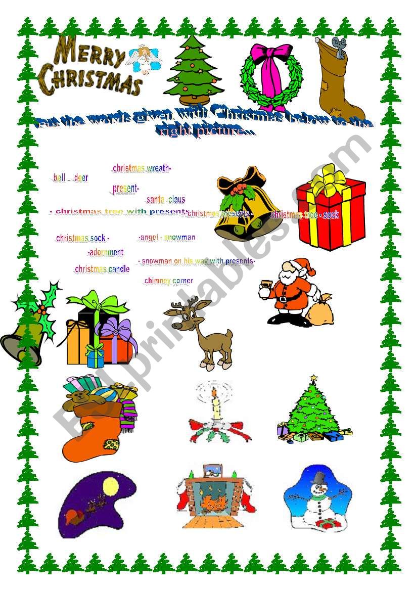  colourful chriastmas vocabulary matching 