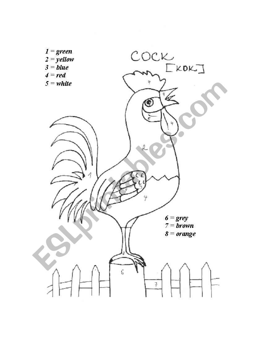 Colour the cock worksheet