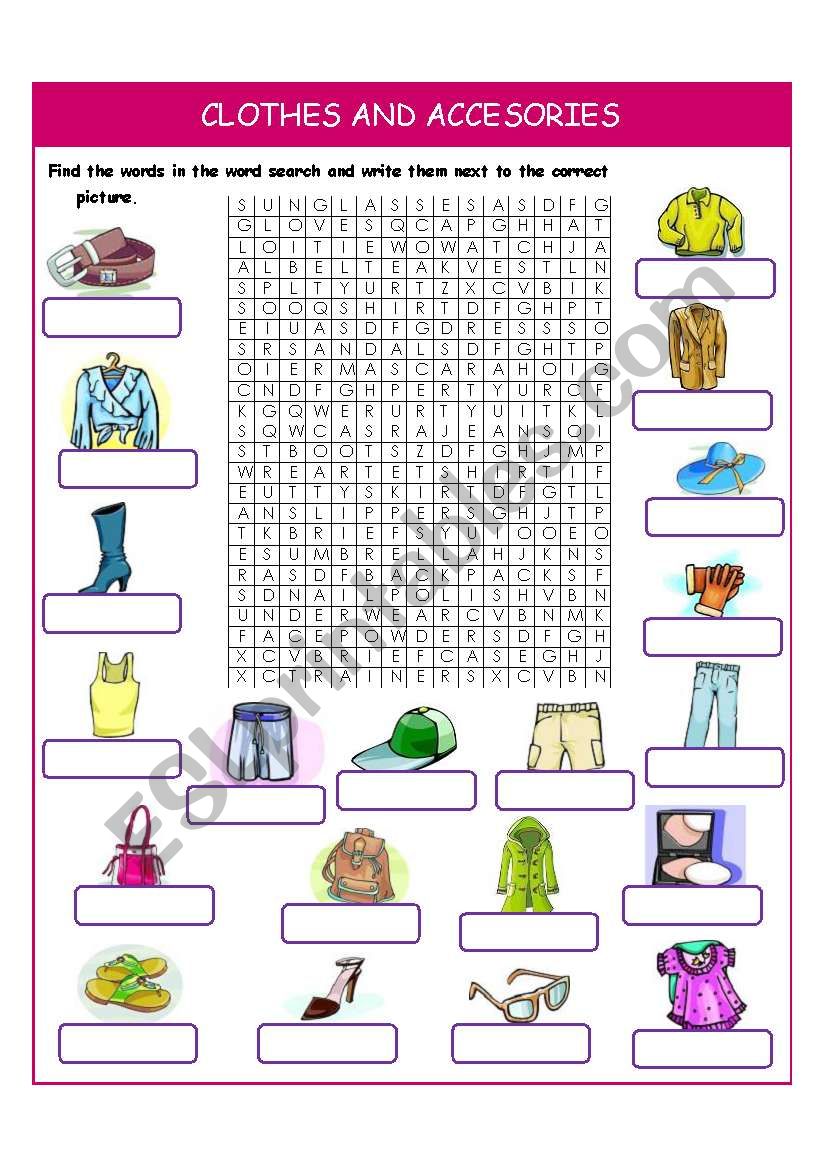 Clothes and accesories worksheet