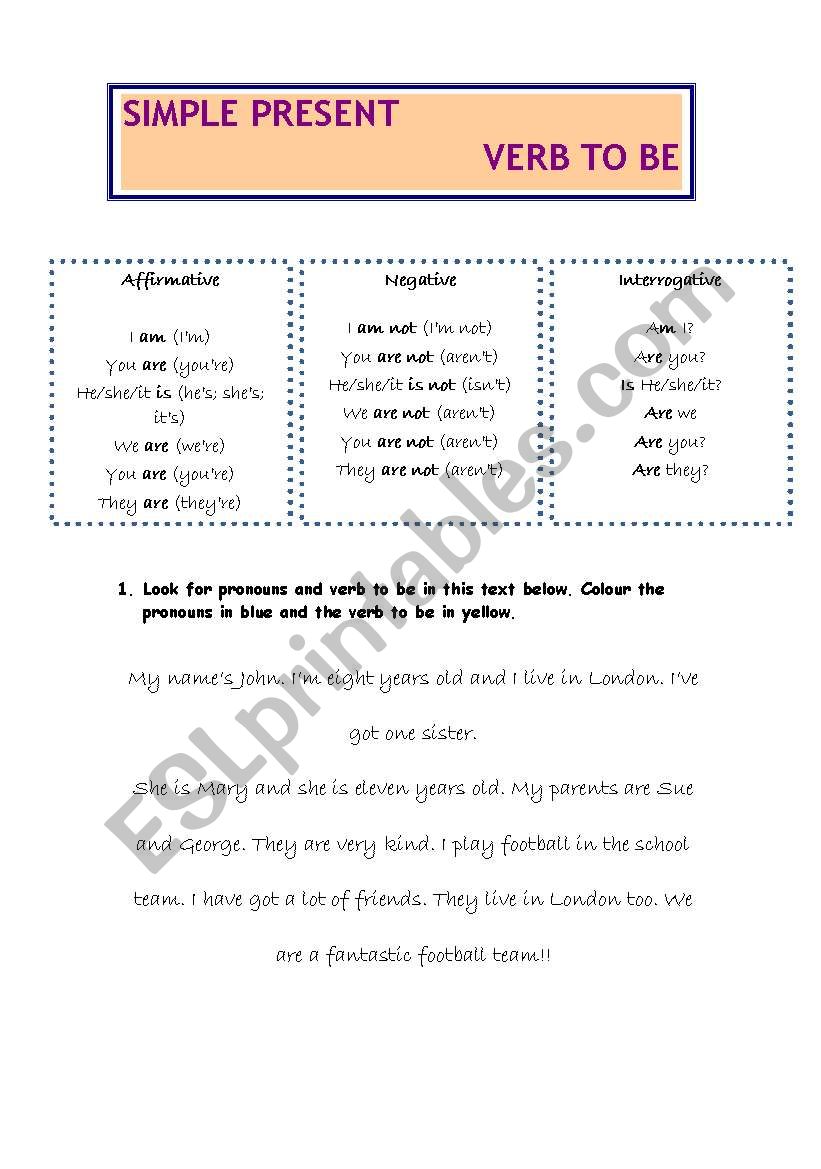 SIMPLE PRESENT TO BE worksheet