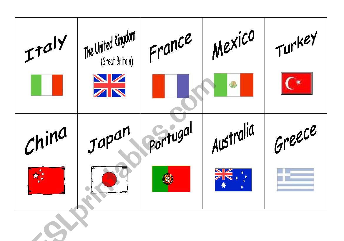 Countries and nationalities - pairs game 1