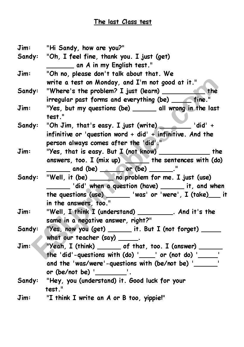 Dialogue past tense worksheet