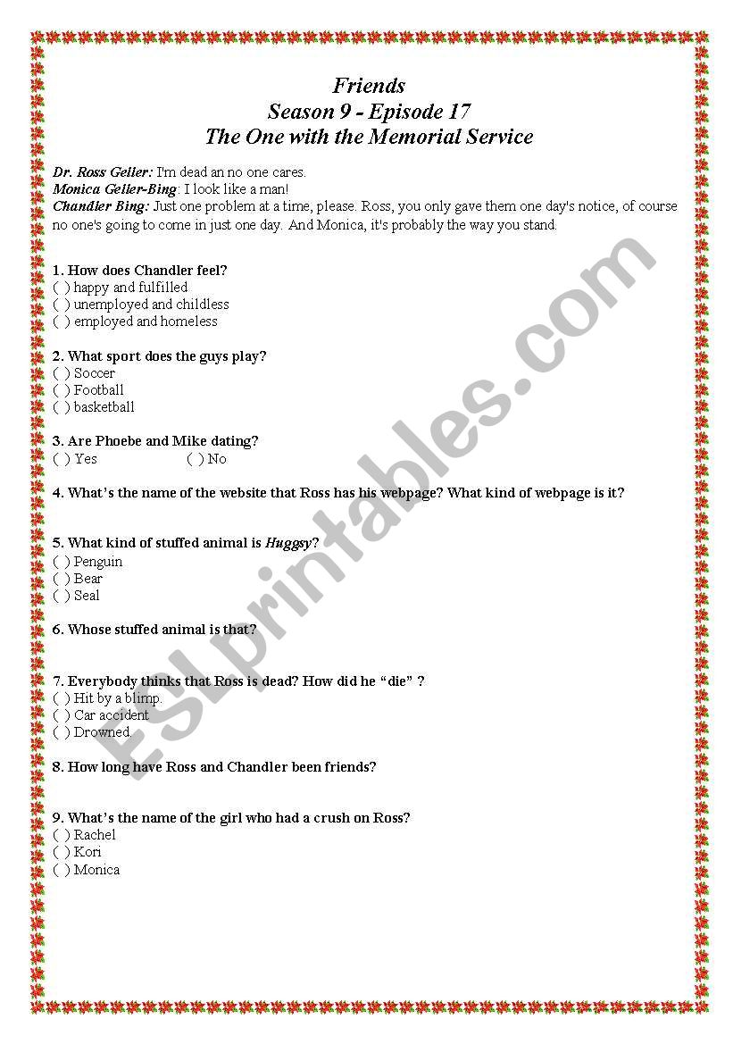 Friends-Season 9 - Episode 17 worksheet