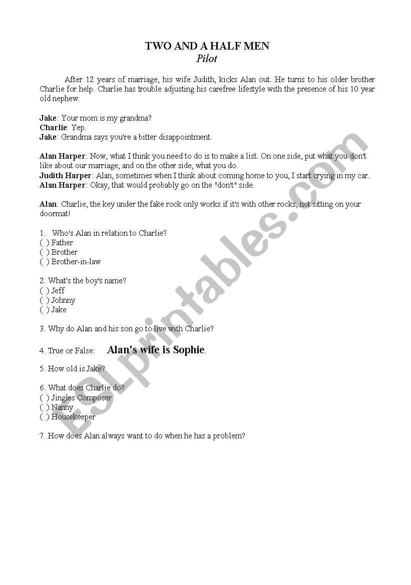 Two and a half men - Pilot worksheet