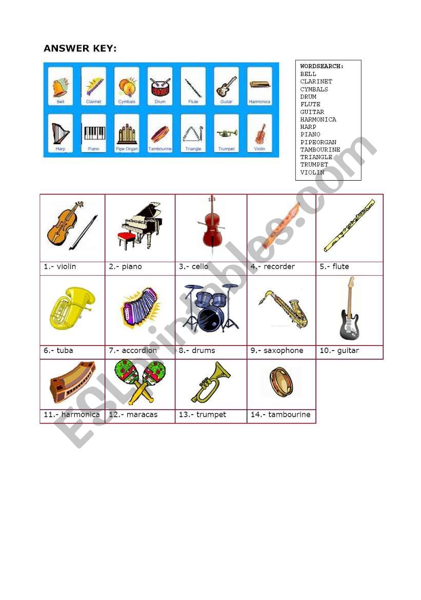 Musical Instruments 2/2 Answer Key