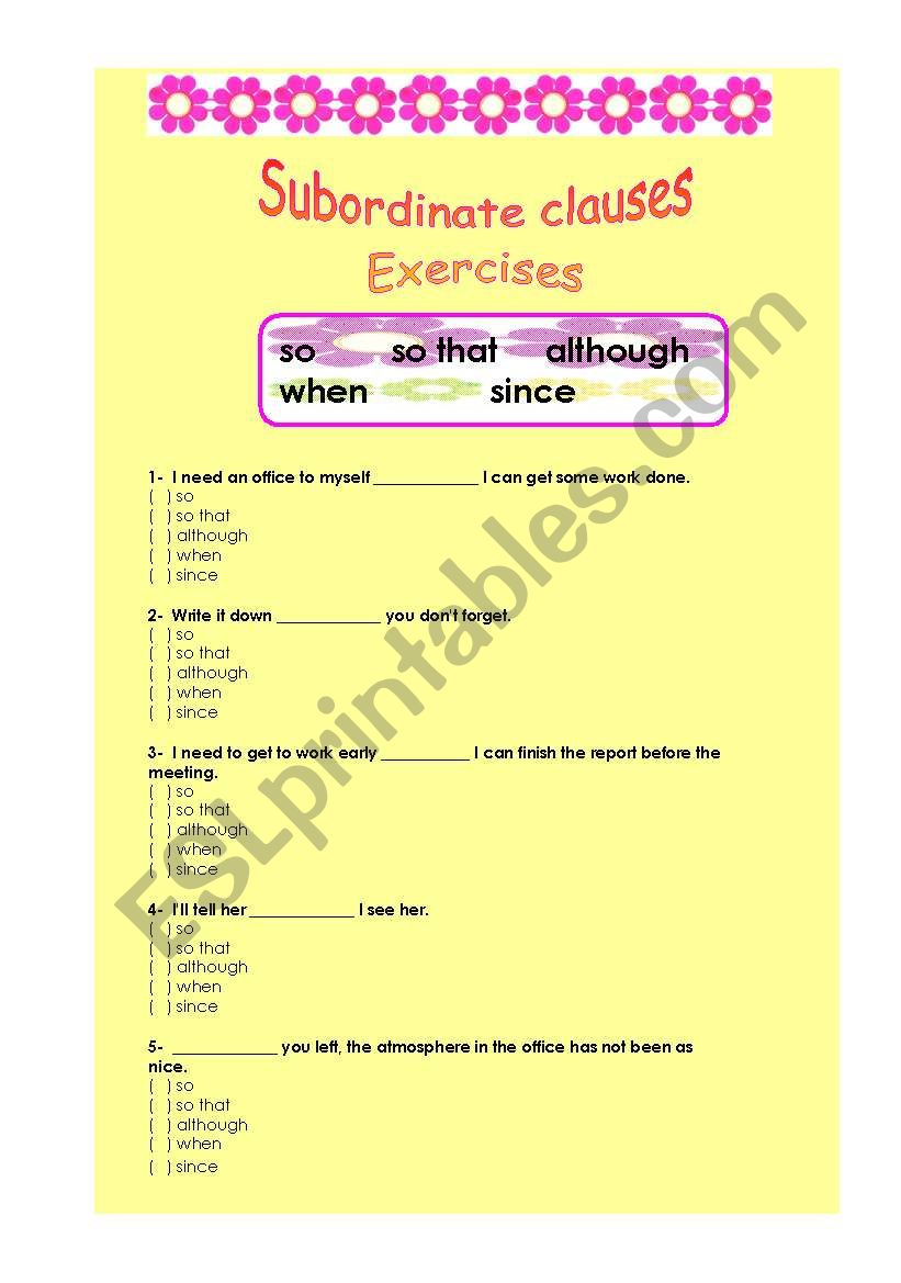 Subordinated clauses exercises