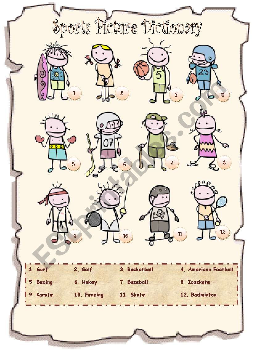 Sports Picture Dictionary worksheet