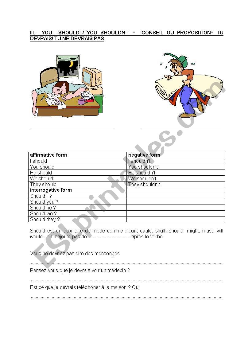 should / shouldnt worksheet