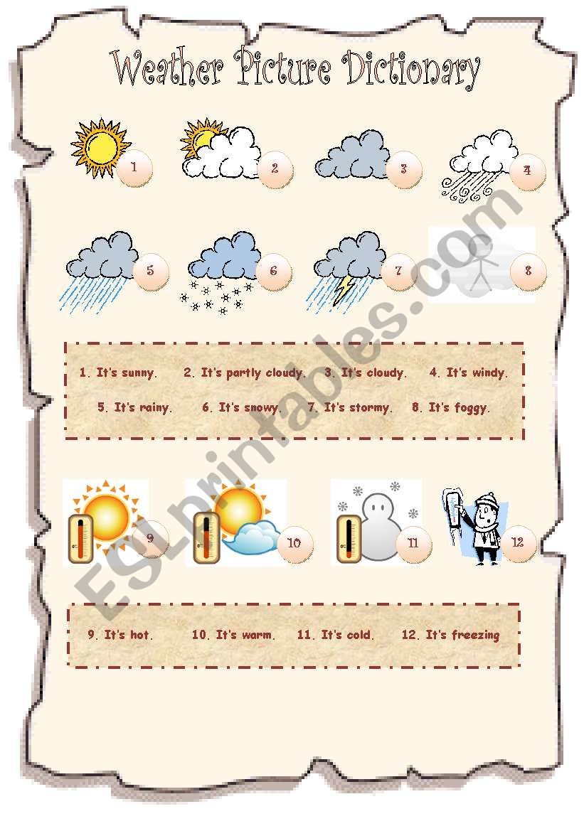 Weather Picture Dictionary worksheet