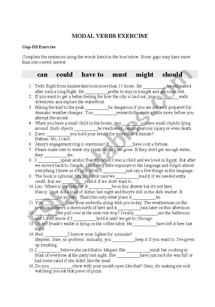 Modals Activity worksheet