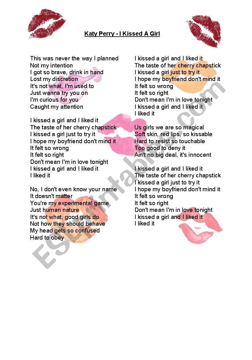 Katy Perry- I kissed a girl worksheet