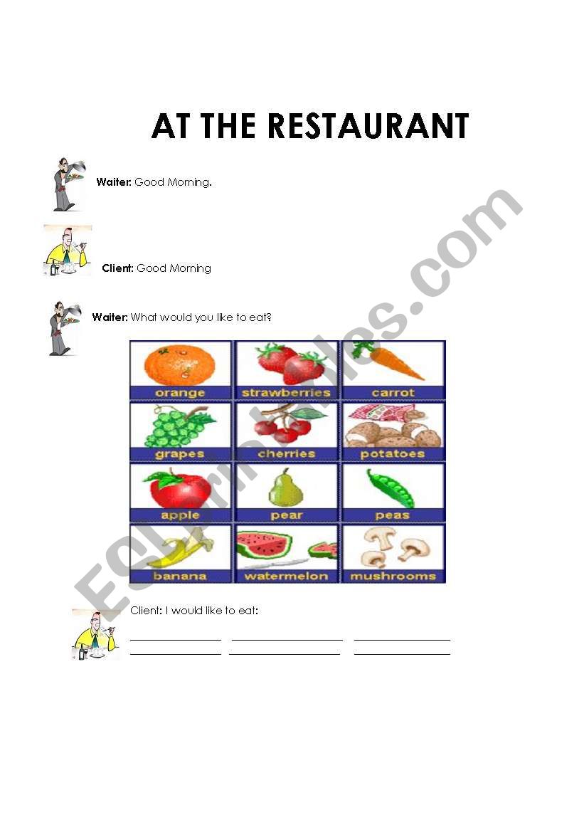 At the restaurant worksheet